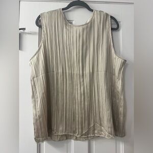LOFT Metallic Cream Pleated Sleeveless Blouse